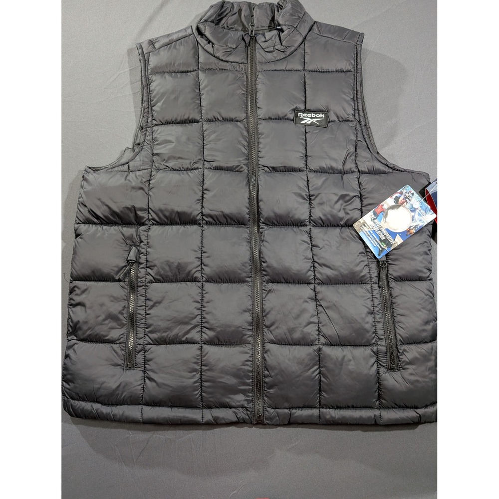Reebok Mens Black Quilted Puffer Vest Full Zip Insulated OMRB1678 Size Large NWT